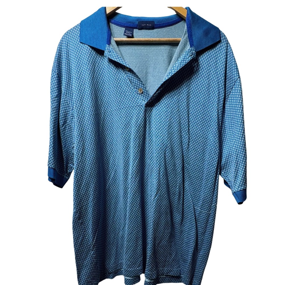 Jeff Rose Polo Shirt Mens XXL Blue White Diamond Knit 100% Cotton Made in Italy